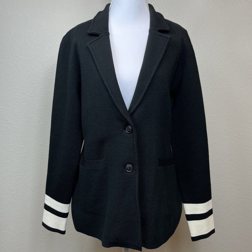 1901 Blazer Womens Merino Wool Blend Small Button Jacket Blazer Black‎ Stretch